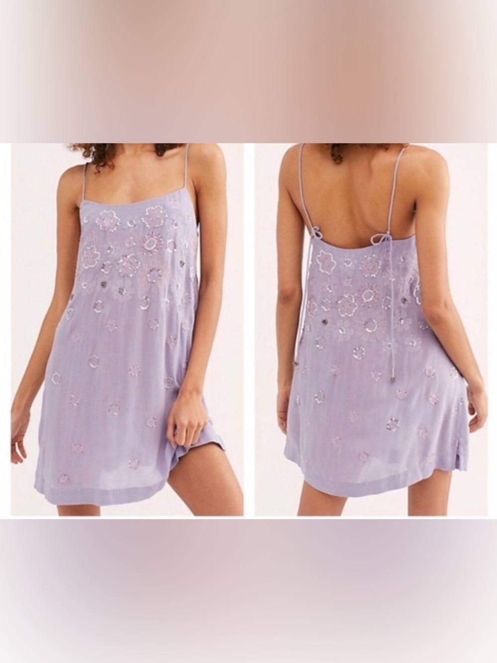 Free People Azealia Embellished Slip Dress Lavender / Purple L